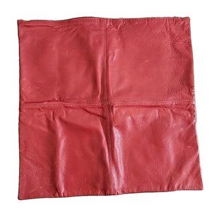Pottery Barn Pillow Cover 18" x 18" Stitched Pieced Leather Case Zip - Red